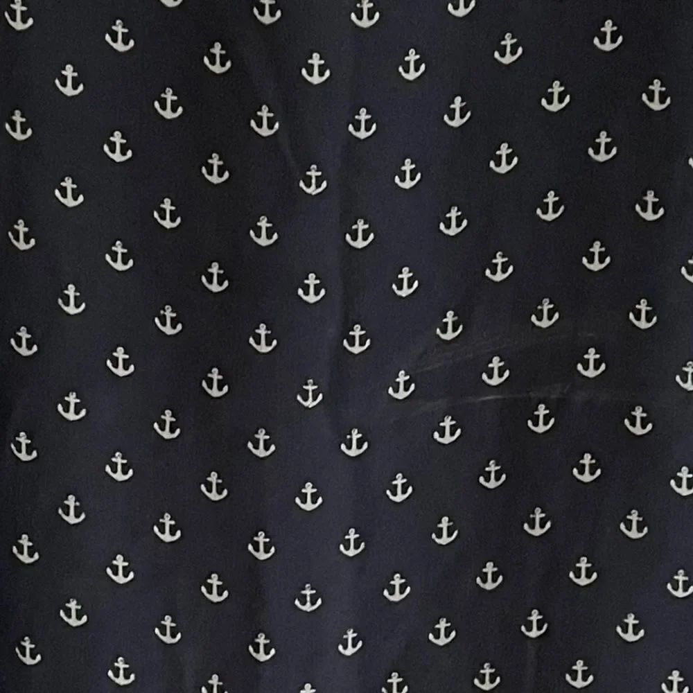 J. CREW Silk Popover Blouse Shirt With Anchor Nautical Print Navy Blue White 0